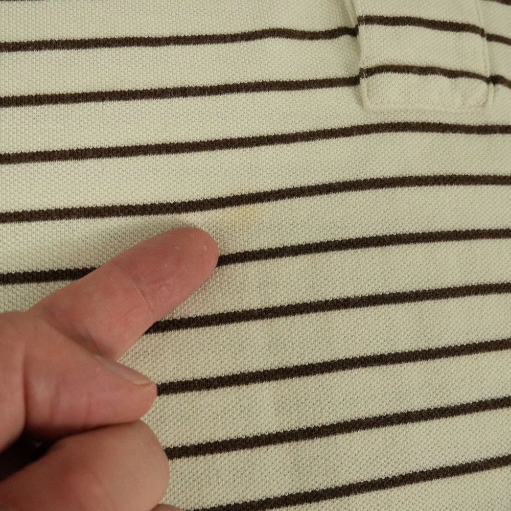 Polo Ralph Lauren Polo Shirt Mens XL Cream Brown Striped Custom Fit Short Sleeve